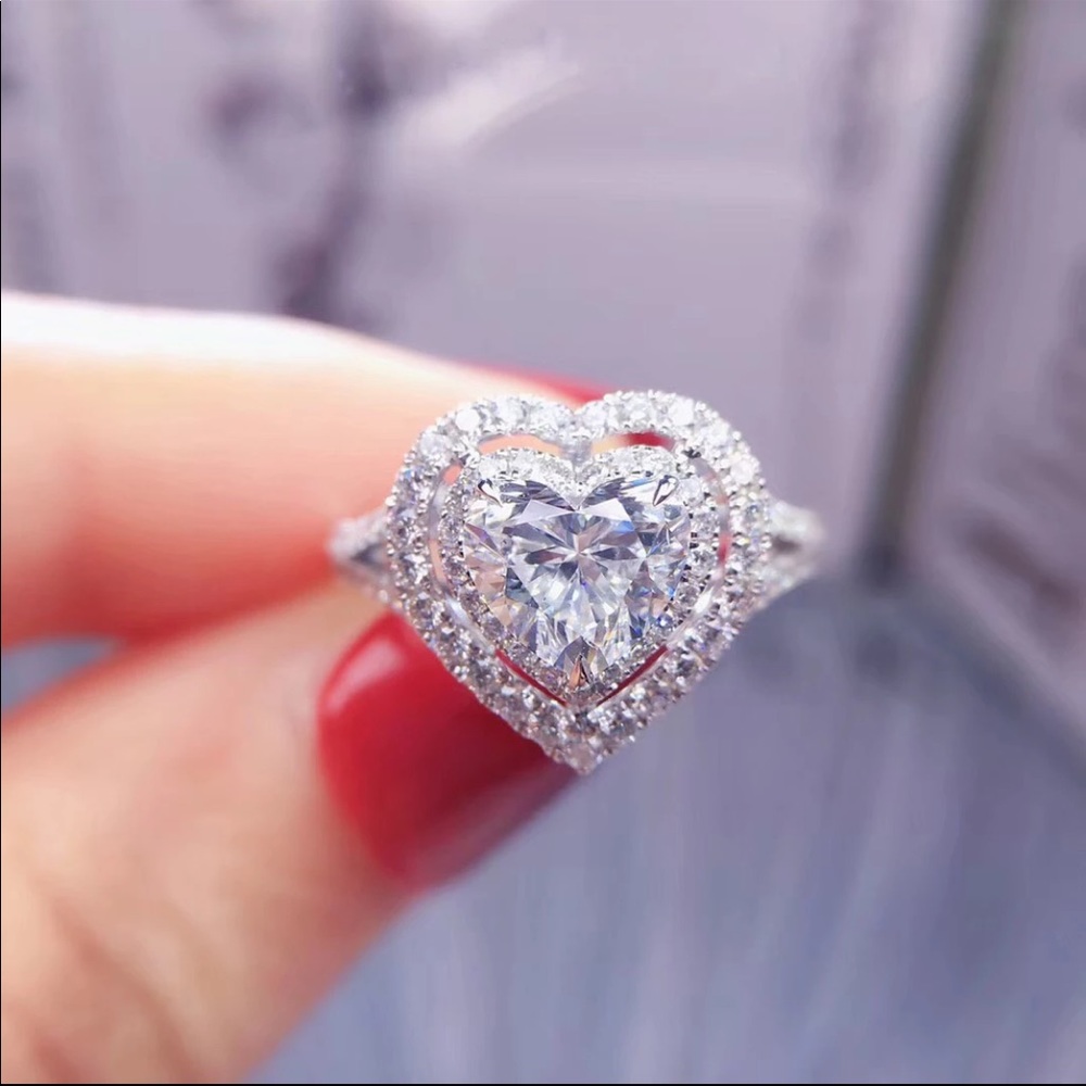 New 925 Silver Lovely Heart Diamond Bridal Ring 💍 - Picture 1 of 4